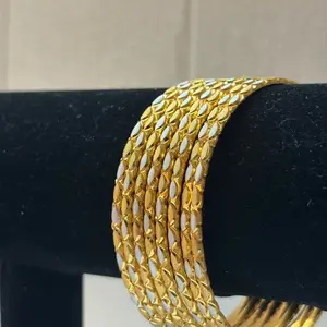 Two Toned Bangles in Gold and Silver Tone - 8 Piece Set. Elegant Design. Perfect for Party Wear Gold Plated Bengal Jewelry Set