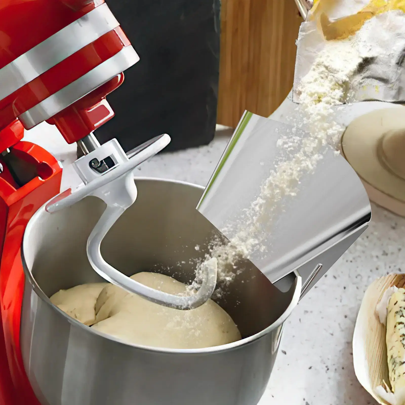 GVODE 1pcs Stainless Steel Pouring Shield - 6.8 x 4.6 Inches, Fits KitchenAid 4.5-5 Qt Tilt-Head Bowls, Groove Design for Drip-Free Mixing, Baking, Cooking & Spill Prevention Splash Guard