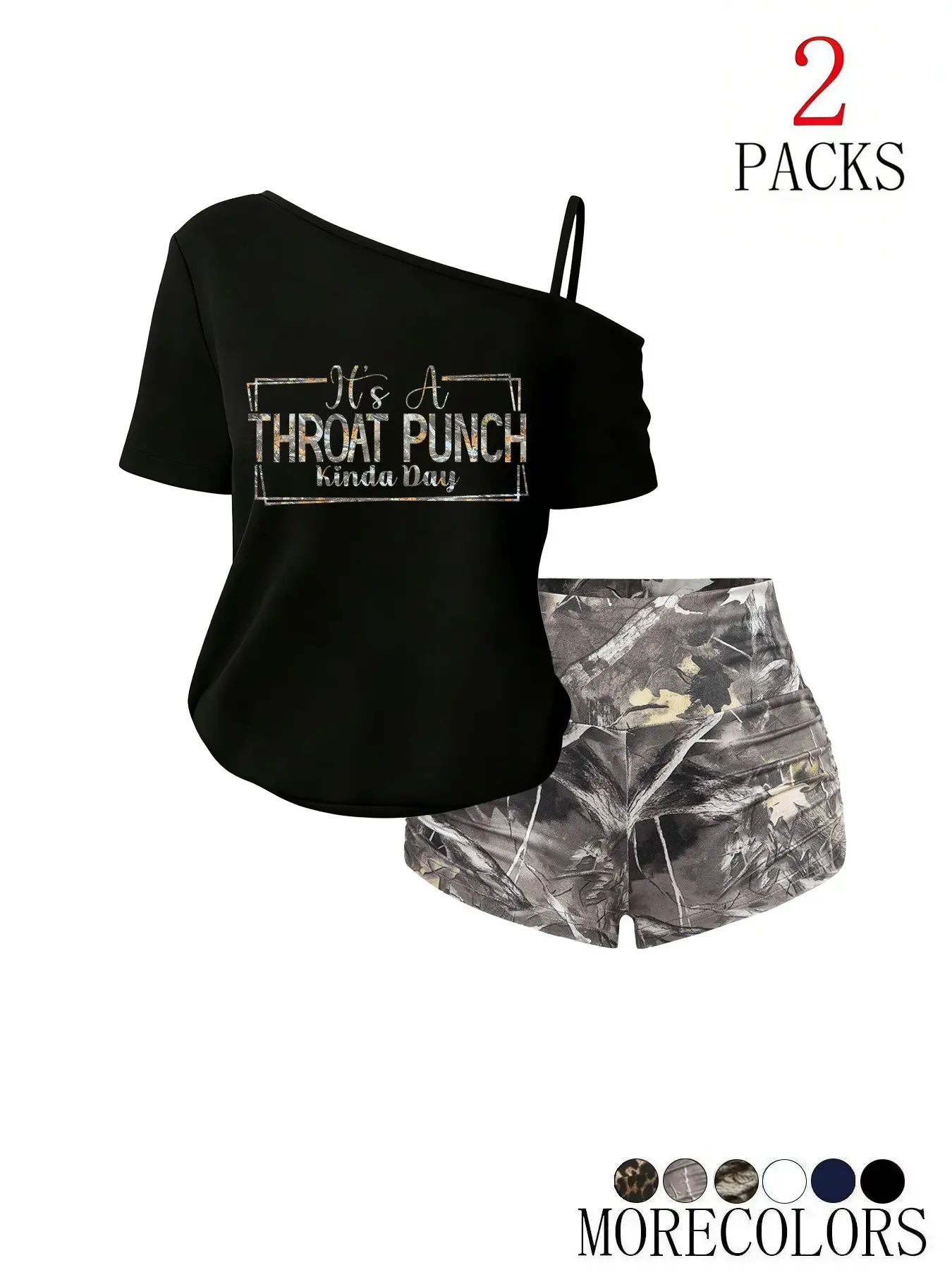 Women's Two-Piece Camouflage Print Shorts Set, High-Waisted Slimming Design, Loose Fit Casual Style, Perfect for Spring Summer Fall