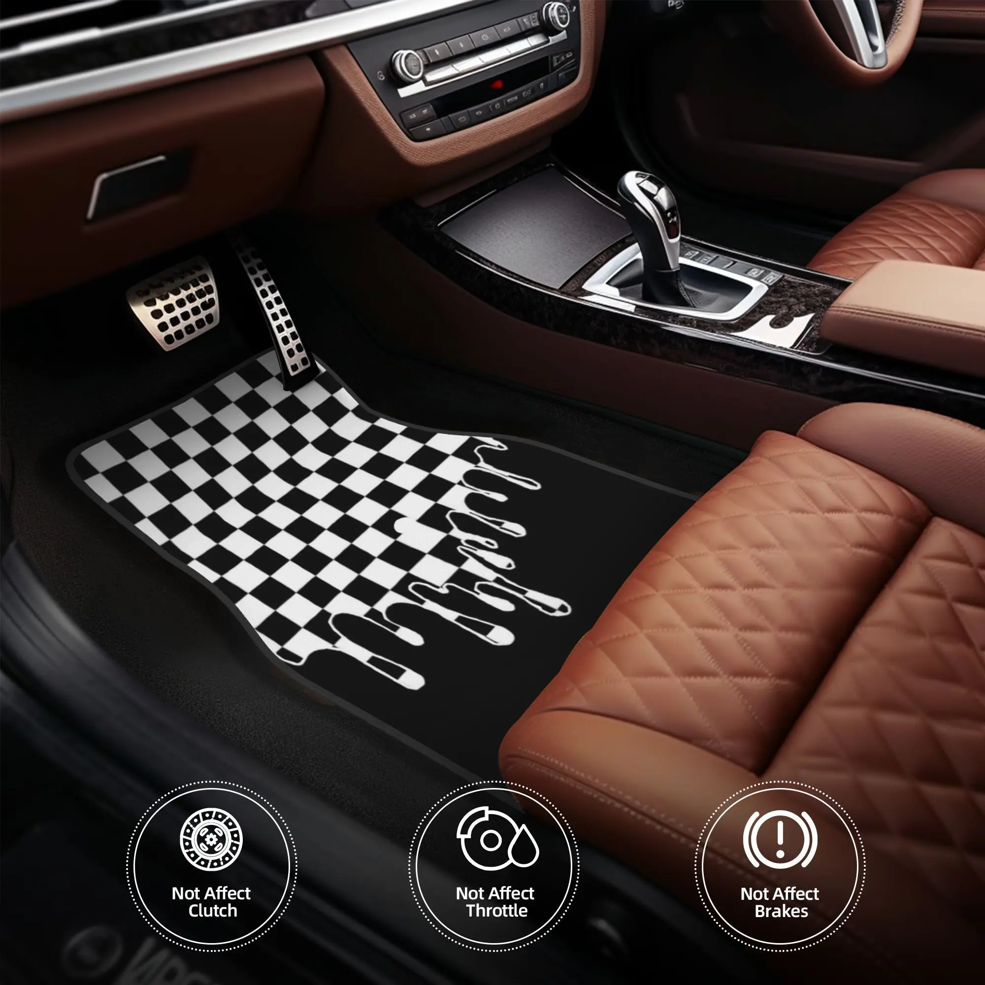 4pcs Checkerboard Pattern Car Floor Mats, Car Mats Set, Easy Clean, Car Interior Accessory, Front & Rear Seats Floor Mats, Protection Mats, Car Accessories, Jeep Accessories, Cybertruck, universal fit floor mats, Floor Mats For Car, Automotive Floor Mats