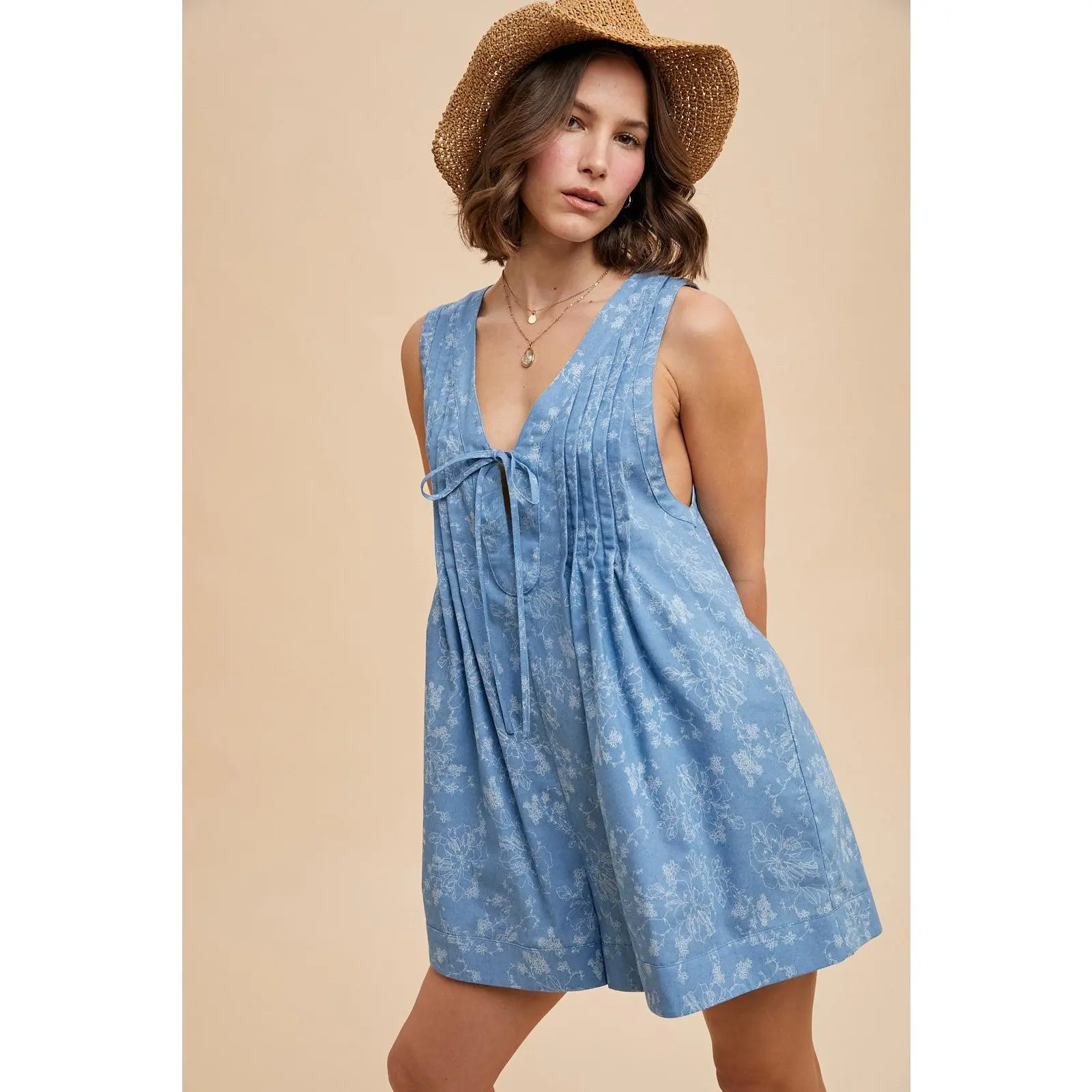 Heather Floral Print Denim Romper
