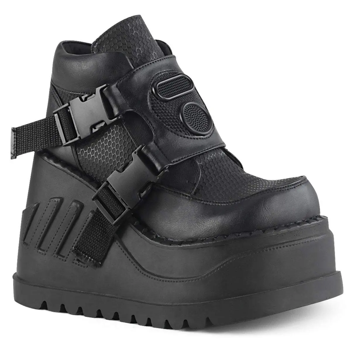 Demonia Stomp-15 Black Vegan Leather Ankle Boots