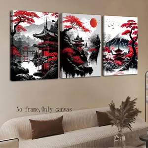 3pcs Japanese Maple Architecture Posters, Perfect Living Room Decor, Modern Art Wall Mural, Fashion Home Poster, HD Waterproof Art, Unframed Painting, Decorative Artwork