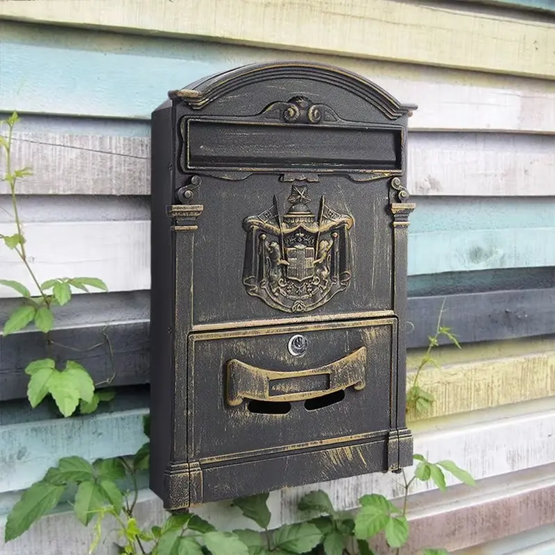 Vintage Style Outdoor Aluminum Mailbox with Lock, Copper Surface, Easy Wall Mounting, Suitable for Villas and Apartments