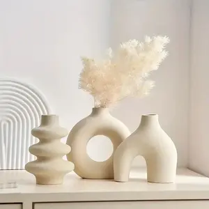 3 Piece Bohemian Style Ceramic Vases, Unique Shape Decorative Vases, Modern Home Décor, Dried Flowers Vase, Fireplace, Dining Table, Home Decoration