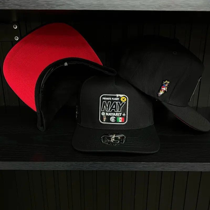 Exclusive Nayarit Private Flight SnapBack Hat - Black/Red Cotton Cap