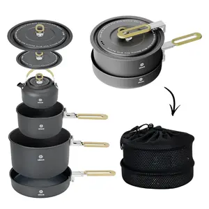 Camping Cookware Set - Lightweight Camping Pots and Pans - Portable Outdoor Cookware with Kettle - Camping Cookware Mess Kit for 2