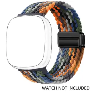 Braided Watch Band, 1 Count Soft Stretchy Elastic Nylon Watch Bands, Replacement Bands for Women Men, Compatible with Fitbit Versa 4/Fitbit Versa 3/Fitbit Versa 2/Fitbit Versa Lite/Sense 2/Sense, Smart Watch Straps