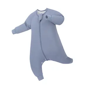 PurComfy Bamboo Sleep Sack Cozy Baby Long Sleeve with Feet 1.0TOG Premium Soft Wearable Sleepwear 2-Way Safe Zipper Pajamas for 0-4 Years