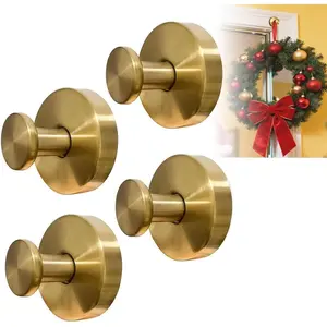 4Pcs New Model No-Drill Suction Cup Hooks, Removable Wreath Hangers for Front Door, Towel Hooks (Gold)