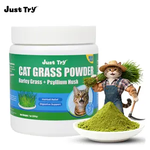 Just Try 7OZ Cat Grass Powder Hairball Control & Digestive Health Cat Supplements For Indoor Cats Healthy Cat Treats Calming
