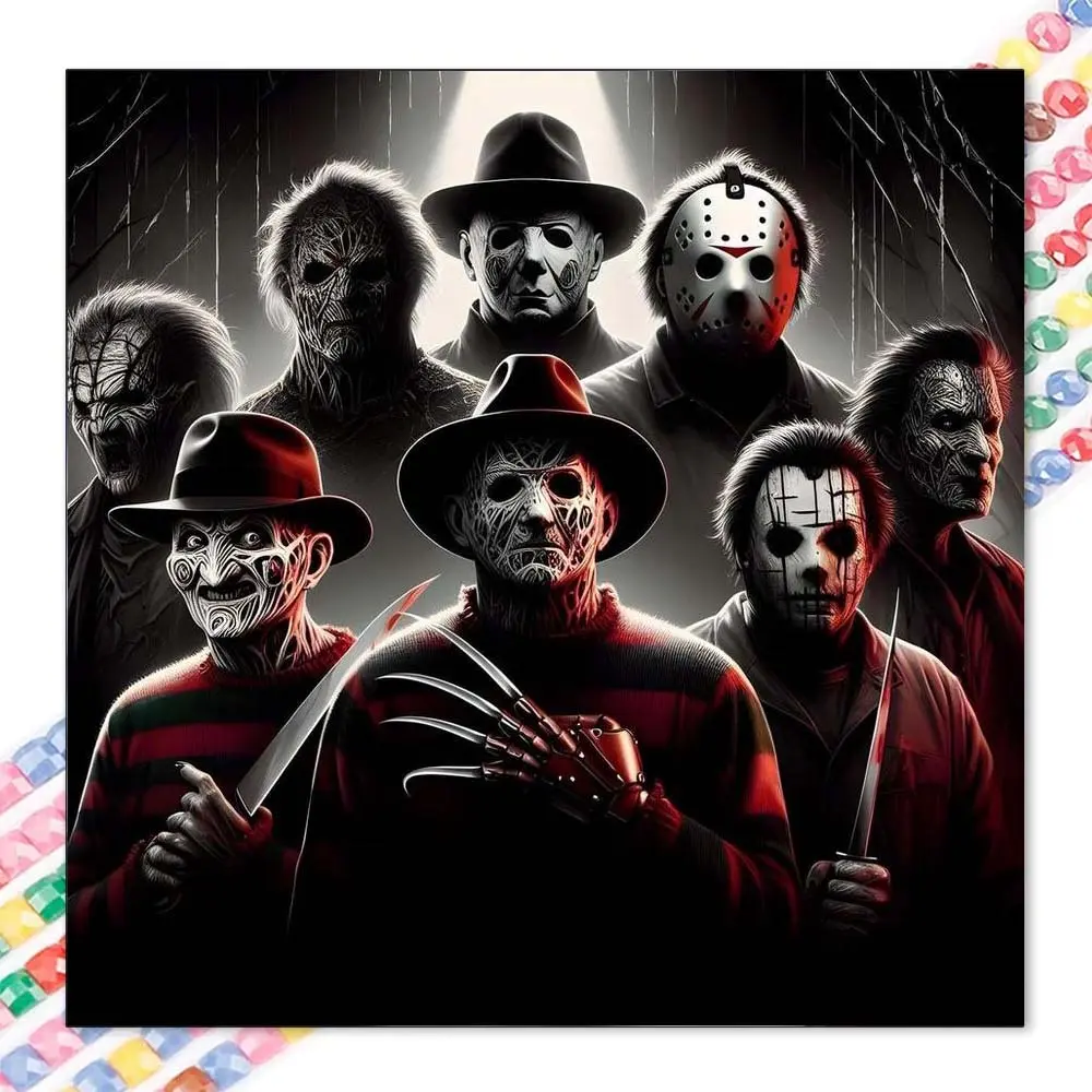 1 DIY diamond painting kit, 5D diamond art set, DIY Craft decor, horror movie characters, Diamond Pattern Design. Full round drill diamond painting kit, mosaic, diamond art, DIY art home decoration, suitable for Christmas, Diamond Art Tools