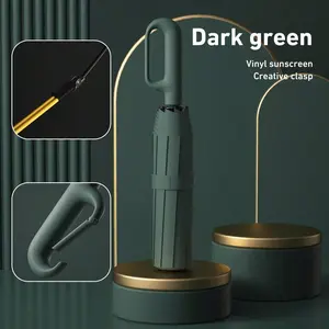 Green Foldable Rainproof Automatic Umbrella, 1 Count Compact Ring Buckle Windproof Reinforced Umbrella, Durable Innovative Sun-Protection Folding Umbrella for Women, Pocket Umbrella, Wind-Resistant Umbrella, UV Umbrella, Suitable for Rainy Days Outdoors