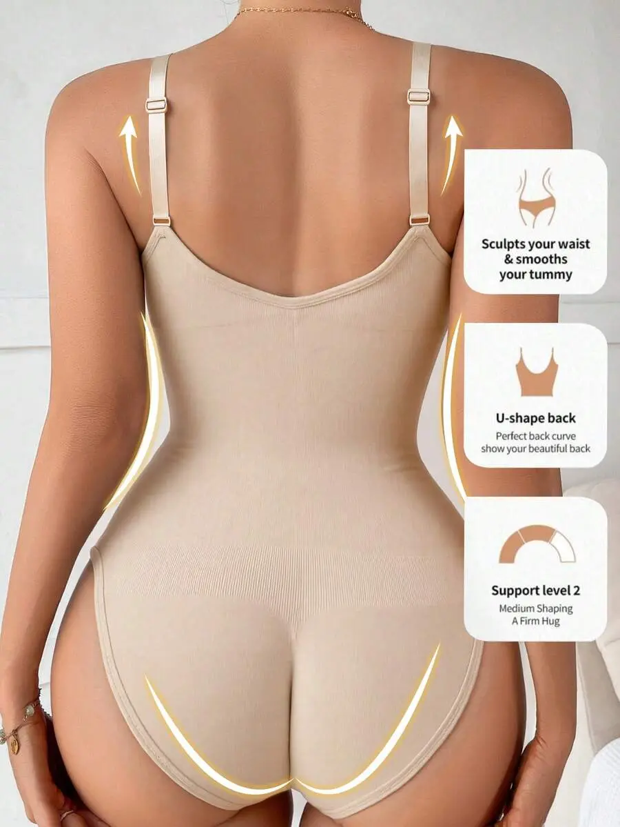 1 piece seamless bodysuit with fixed cup and waist belt for women, slimming effect