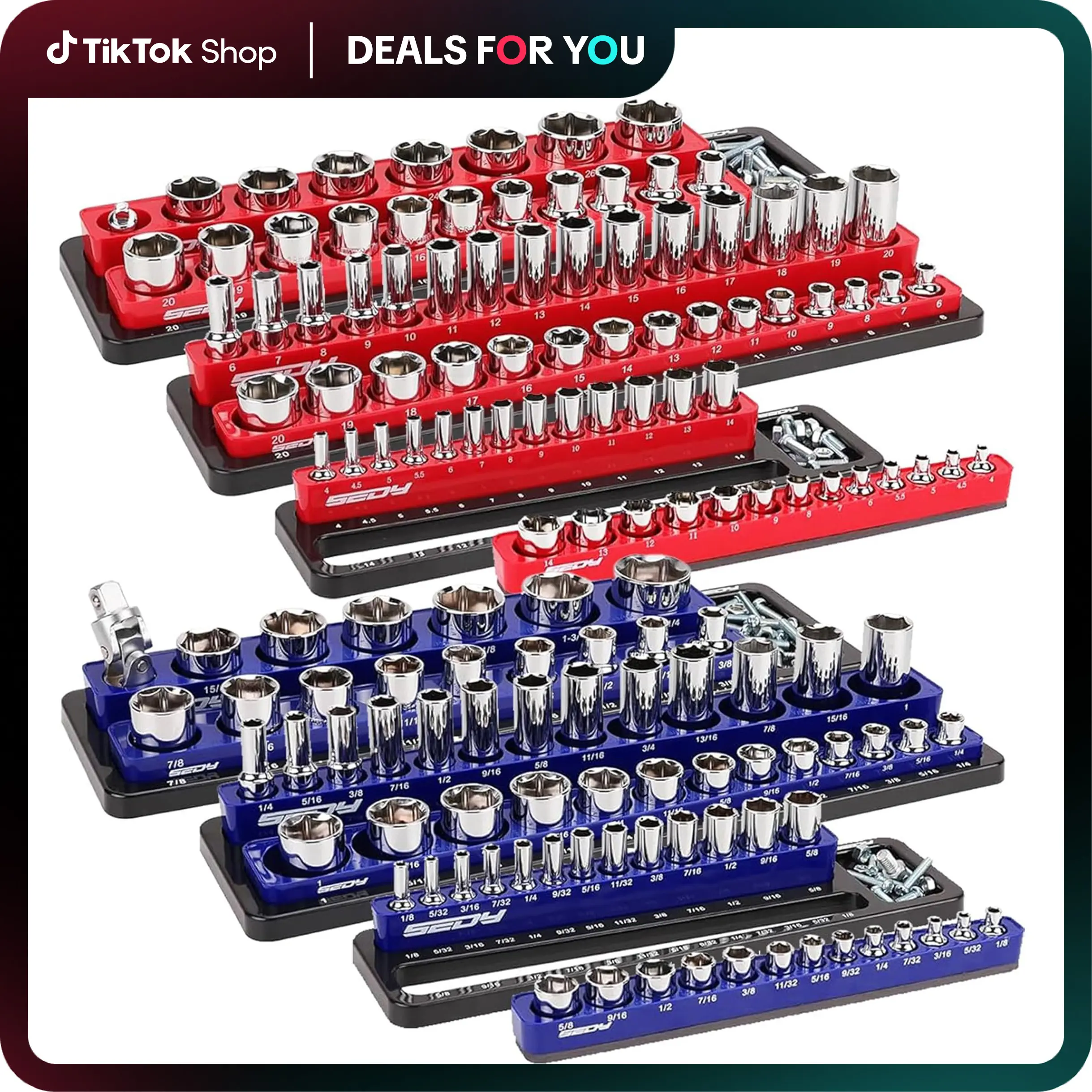 Magnetic Socket Holder Organizer Set: Detachable Drive Sockets Storage Tray, Drawer Tool Box, Metric SAE (Sockets Not Included) tool kit set, Christmas Gift