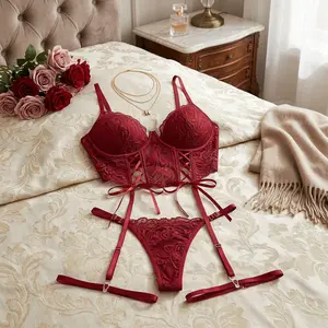 Women's 4-Piece Floral Lace Underwire Lingerie Set, Push Up Bra and Panty, Comfortable Sexy Underwear for Special Occasions & Daily Wear, S-XXL Sizes Available