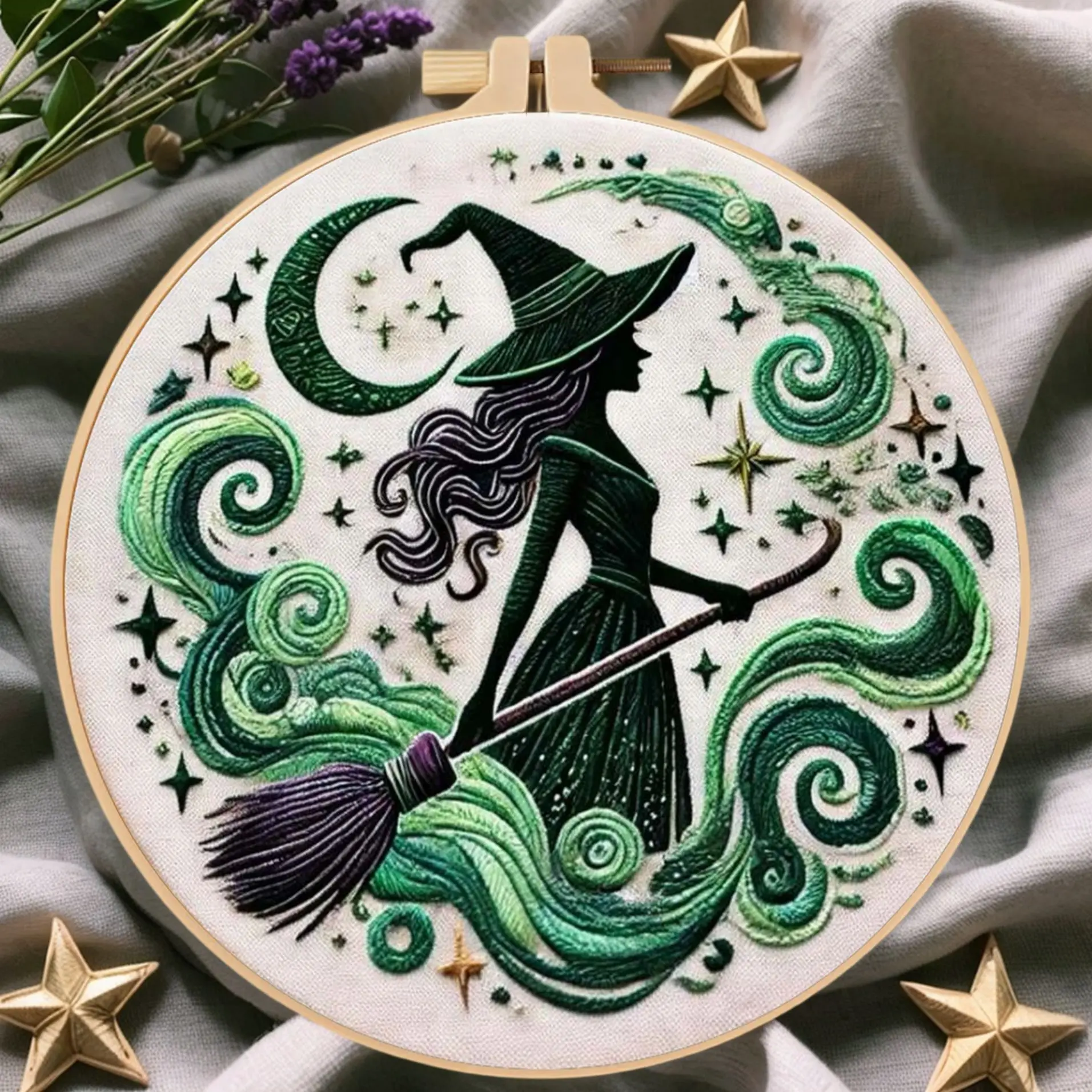 Beginner Embroidery Kit, Needle Crafts Kit, Elegant Cross Stitch Set, Hand Embroidery, Witch Style Embroidery Design, DIY Embroidery Lovers, Includes Printed Cotton Fabric, Thread, Needle, Chart, Hand Embroidered, Handicraft