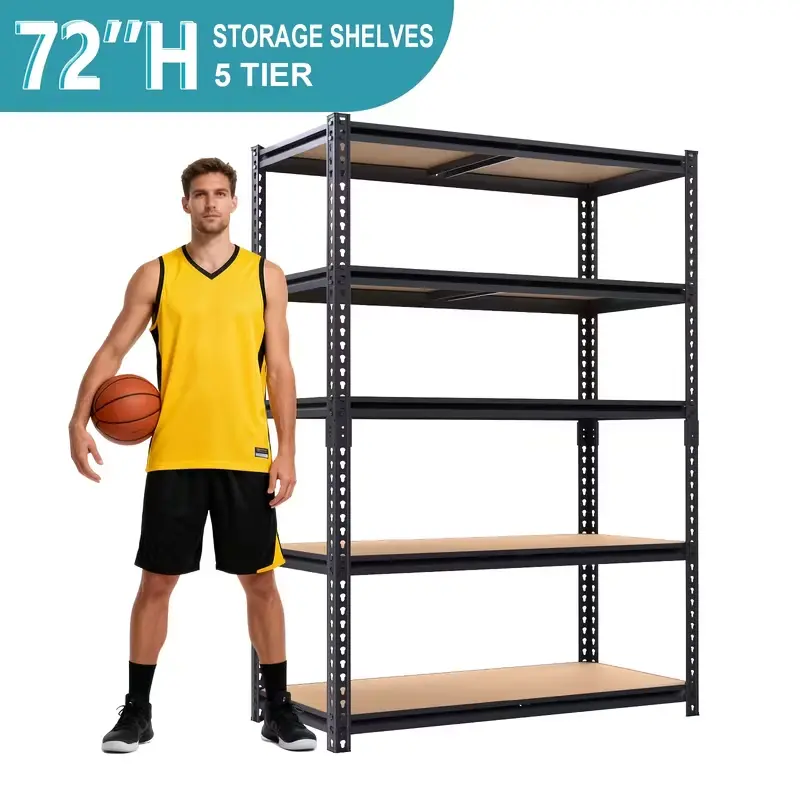 5-Tier Metal Garage Shelf, Height-Adjustable Expandable Utility Rack with Above 25kg Load Capacity, Organizer Storage for Warehouse, Kitchen, Bathroom Organizer