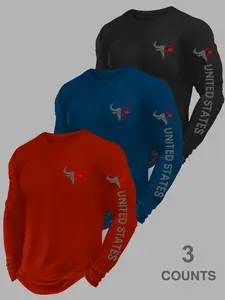 3-Pack Men's Bull Print Long Sleeve Sports T-Shirts, Breathable Round Neck Workout Tops, Ideal for Outdoor Fitness & Daily Wear#LongSleeveTops#3PackClothing#GymEssentials