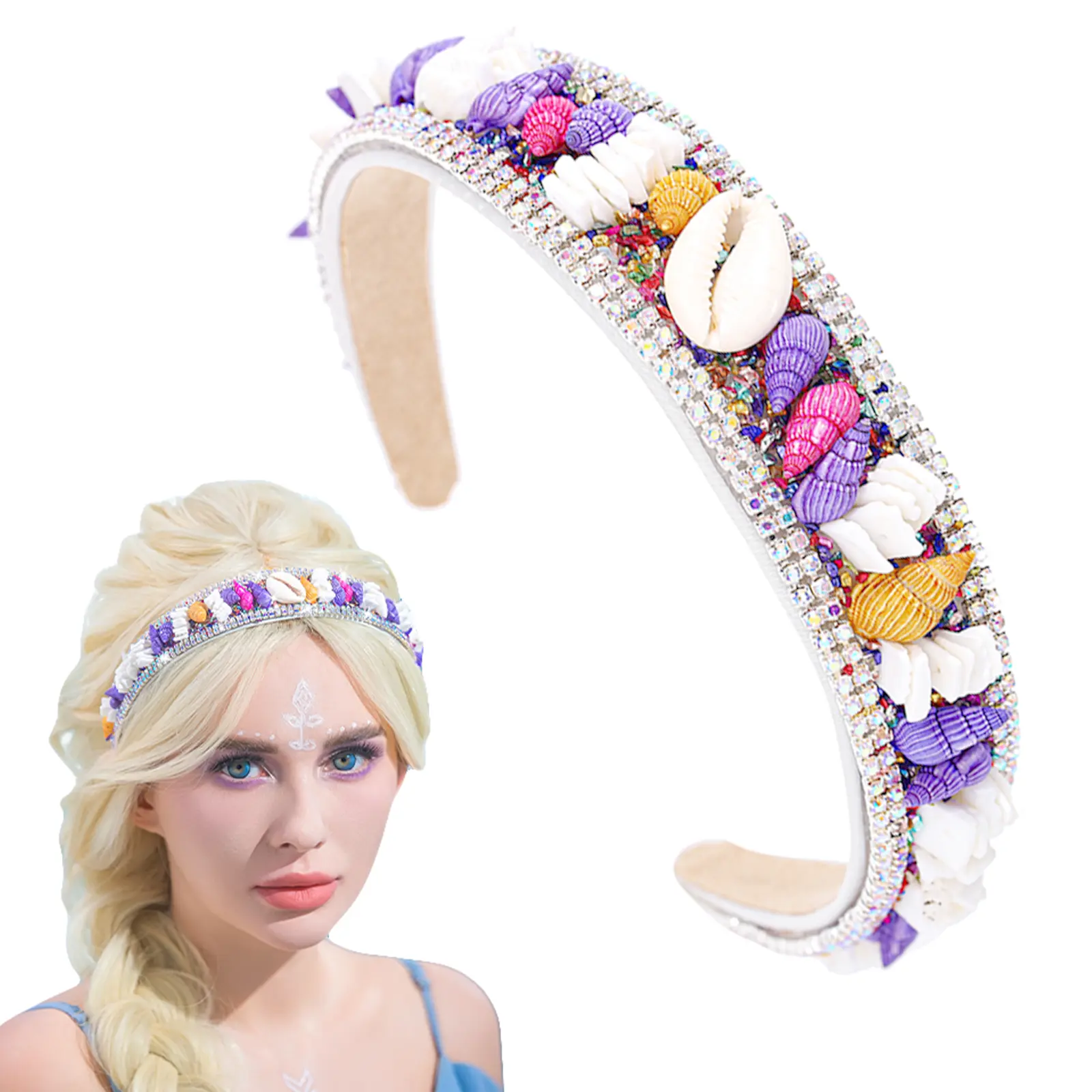 deladola Shell Headband Colorful Seashell Hairband Rhinestone Headbands Beach Party Hair Accessories for Women and Girls (Colourful)