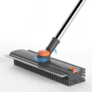 MaxClean 3-in-1 Floor Scrub Bathtub Brush with Long Handle, Double-Sided, Heavy-Duty Stiff Bristles & Squeegee – Scrape & Scrub for Shower, Bathroom, Patio, Garage, Kitchen, Wall & Deck – Home Cleaning Essentials Glass Silicone Broom