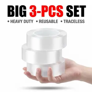 Nano Tape 3 Rolls Heavy Duty 10.5FT Double Sided Clear Mounting Strips for Picture Hanging Easy Application Precise Measurement Ideal for Home Decor Projects Stretch Remove Traces Washable Reuse Reusable Transparent Nano Tape