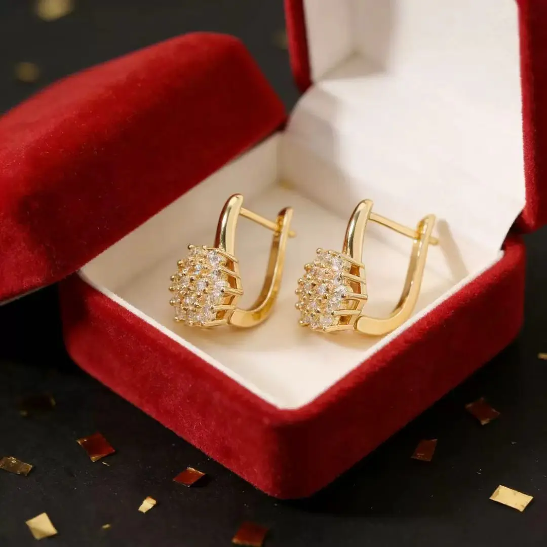 18K Gold-Plated Cubic Zirconia Flower Drop for , 925 Silver Needle Dangle , Elegant Wedding Party Gift Hypoallergenic Surgical piercing disc Taper Plug Stretching Kit 4th july screw back thick Clip-On Earbud E earr earri women crys spic rook Stai Stainles