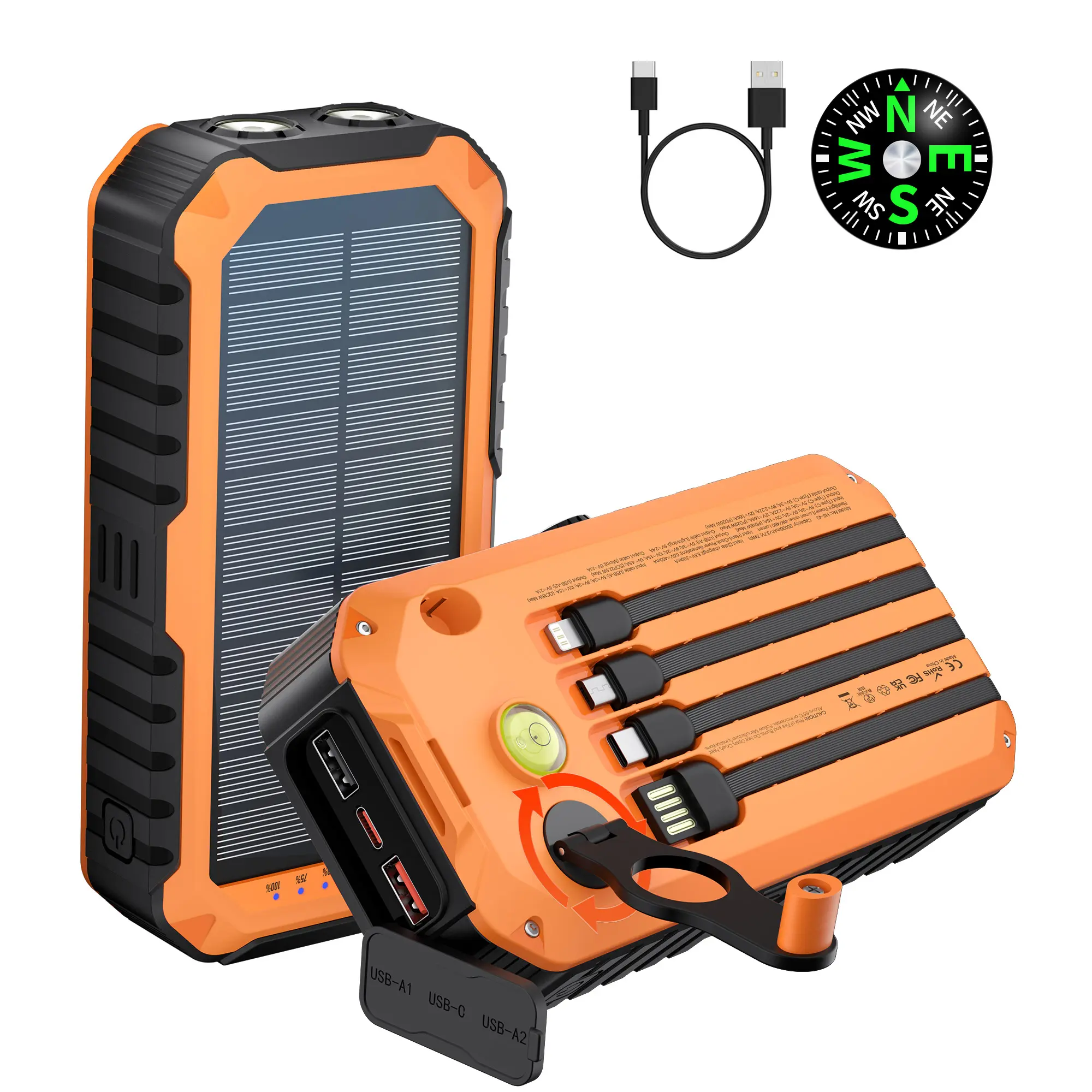 【Summer Outdoor Vibes: Essentials You'll Love】Diamuar Solar Charger Power Bank 40000mAh Built in 4 Cables and Hand Crank,Portable Charger 22.5W Fast Charger 6 Outputs & 4 Inputs External Battery Pack with Bright Flashlight & Compass fathersdaygift summerw