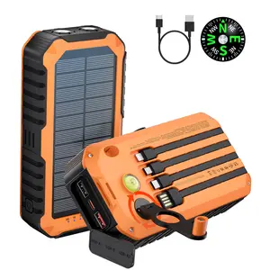 Diamuar Solar Charger Power Bank 40000mAh Built in 4 Cables and Hand Crank, Portable Charger 22.5W Fast Charger 6 Outputs & 4 Inputs External Battery Pack with Bright Flashlight and Compass