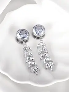 vanku 2pcs elegant wedding Style stainless steel ear tunnles plugs jewelry, diamond Stainless Steel Ear Plugs Tunnels Ear Gauge Stretcher Design Unisex Jewelry Gift, Casual All-Season Accessory for Daily/wedding Wear Ear Studs, Trendy Jewelry