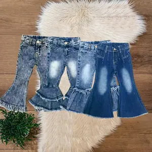 Trendy & Cozy Cowgirls Flare Jeans,Toddler Kids Girl Blue Bell Bottom Denim Pants- Adjustable Waist ,Fashion For Stylish Little Rider