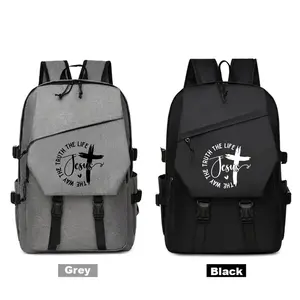Jesus Letter Pattern Lightweight Laptop Backpack, Large Capacity Travel & Commute Bag, Adjustable Shoulder Straps, Unisex, Durable Polyester Fabric, Ideal for Outdoor Daily Use, Perfect Festival Gift