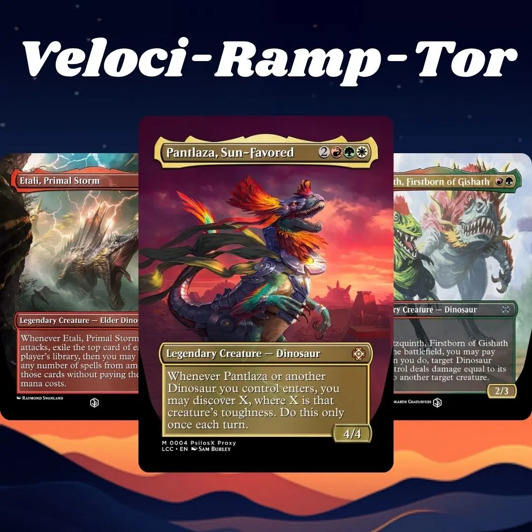 MTG Proxy 100+ Card Commander Deck Veloci Ramp Tor Pantlaza Sun Favored Dinosaur Ramp Naya Theme Ready to Play Magic Style Strategy Deck Perfect Gift for Collectors and Card Players