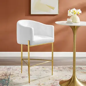 Savour Tufted Performance Velvet Bar Stool in White