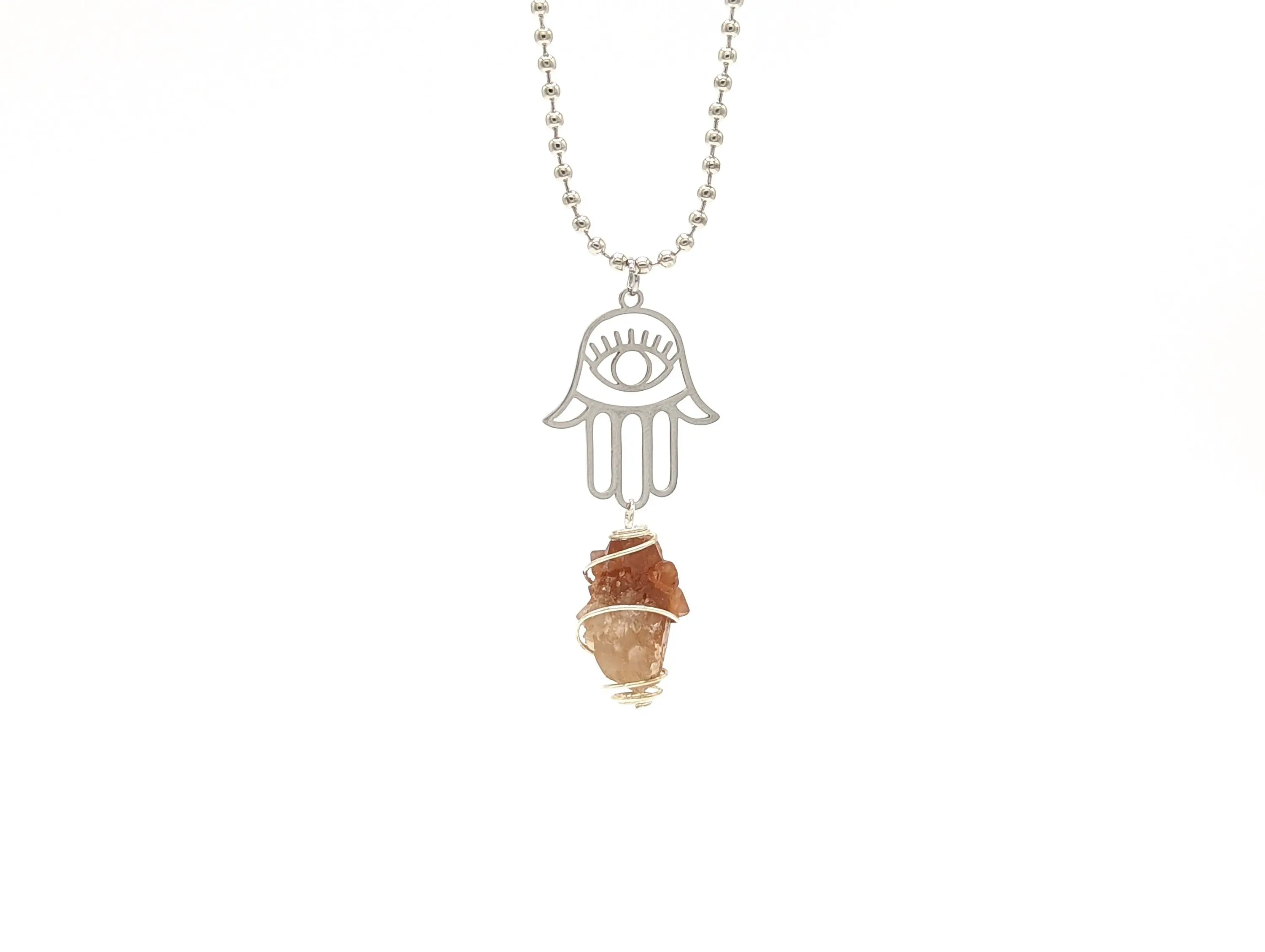 Pecos Diamond Crystal Hamsa Hand Evil Eye Necklace