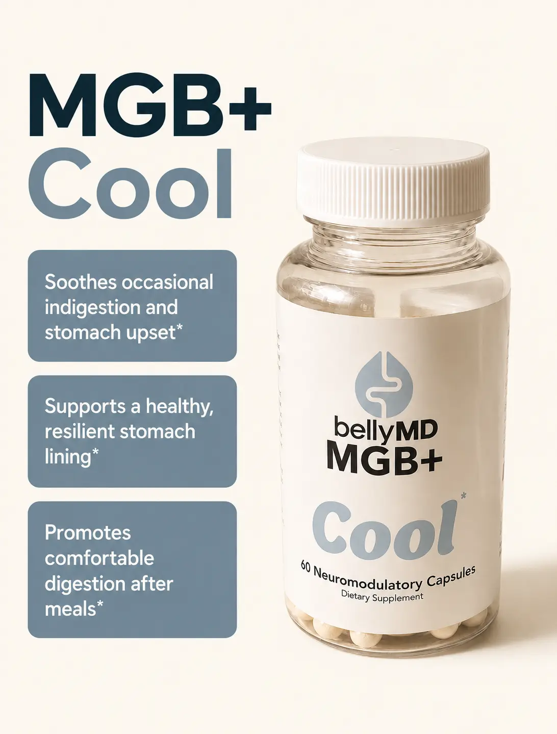 MGB+ Cool Gut Lining Support Supplement | Mastic Gum, Zinc L-Carnosine, Magnesium Glycinate & Lipid-Soluble B1 | Physician-Formulated, 60 Capsules by BellyMD