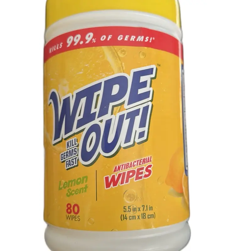Wipe Out Antibacterial Wipes Lemon Scent 80 Wipes Kills 99.9% of Germs Fast 5.5 in x 7.1 in