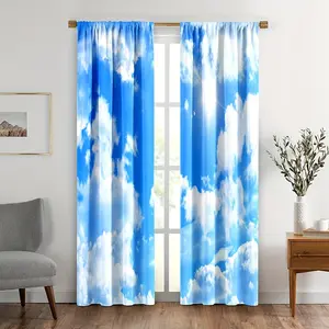 2pcs Blue Sky White Cloud Curtains Rod Pocket Blue Sky Bedroom Decor Playroom Curtains Natural Landscape Scenery Living Room Window Drapes