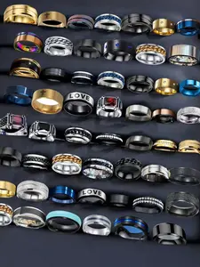 Punk Style Rhinestone Decor Stacking Ring Set, Trendy Hip Hop, Fashionable Jewelry for Party & Daily Clothing Decor for Boy, Birthday Gift