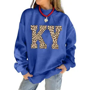 KENTUCKY Leopard KY Letter Print Reversible High Neck Sweatshirt