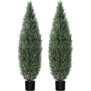【Christmas Gift】Artificial Topiary Tree 2-Set, 5ft Artificial Cedar Topiary Trees for Outdoor & Indoor Decor, Artificial Topiary Boxwood Tree, Faux Shrub Uv Protection for Longer Life