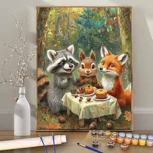 1 Pc Little Animals Having a Picnic Together - 20 Inches - Frameless - DIY Paint by Numbers Kit for Beginners - Acrylic Painting Set - DIY Painting Supplies - Handmade Art Craft - Perfect for Home Wall Decoration & Gifts - Frame Not Included