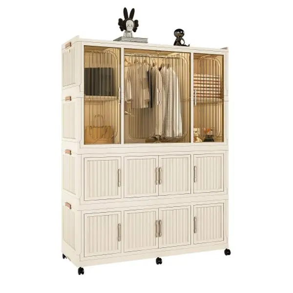 Bellemave Multi Functional Portable Wardrobe Closet - 12 Magnetic Doors, 12 Cubes, 1 Hanging Rod, 6 Hangers, Modern Clothing Storage Armoire Cabinet for Small Spaces with Clean Look, White Indoor Furniture