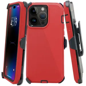 Red Rugged Defender Case Cover For Apple iPhone 17 / 17E / 16 / 16E / 15 / 14 / 13 / 12 / Plus / Pro / Pro Max / Shockproof Heavyduty Protection cover With Belt Clip Phonecase Protector  Protective