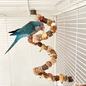 Natural Wood Parrot Chew Toy - Mountain Pineapple Nut String Climbing Ladder, Birdcage Bird Toys for Beak Grinding, Cage Enrichment Bird Supplies