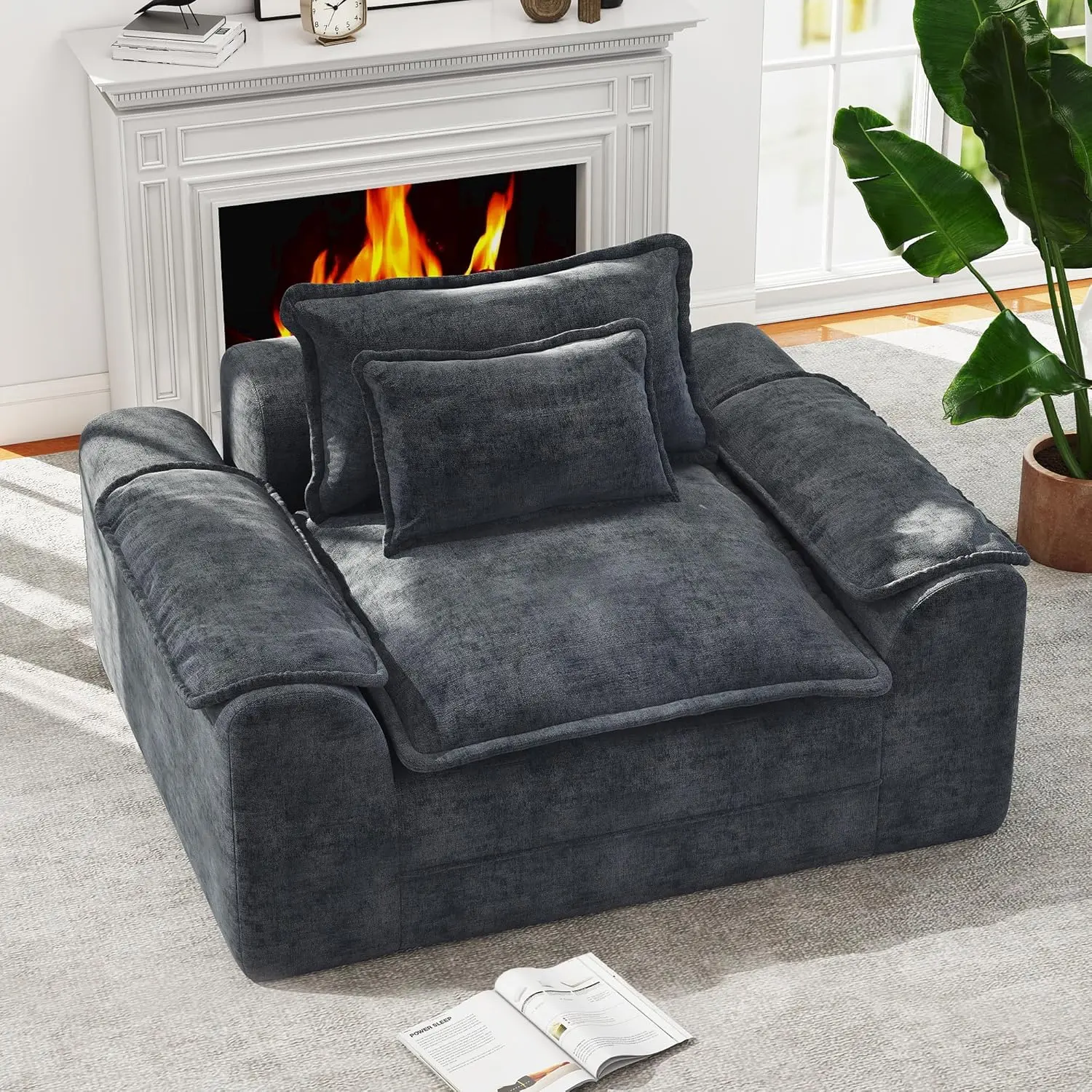 Cloud Single Sofa Memory Foam Couch with Deep Seat L Shaped Sofa with Removable Cover Large Couch for Living Room (Blue Grey, Single Sofa)