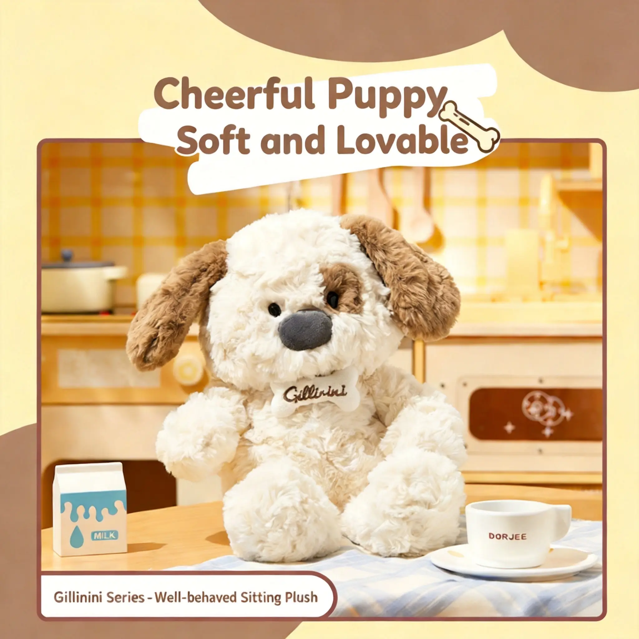 MINISO Jifuo Family Jelly Puppy Stuffed Plush Doll - Cute Collectibles, Animal Mascot Stuffed Toys, Kids' Sleep Companion, Holiday Gift for Friends, Back To School Item