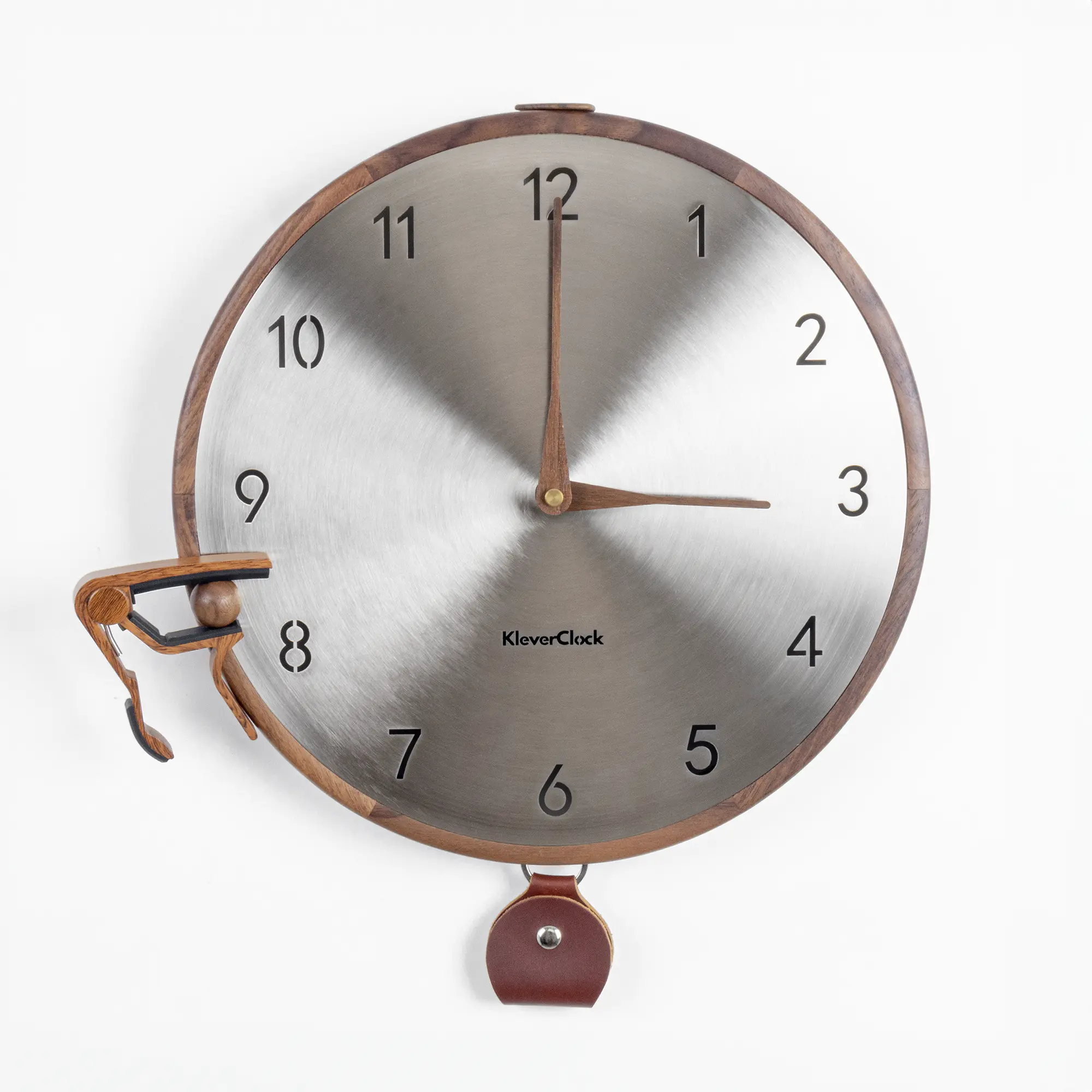 Openhagen Magnetic Wall Clock for Guitarists with Wooden Pick Keyring & Snail for Organization Sapele Wood & Walnut Finish