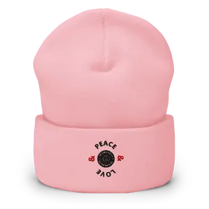 The Humble Guys "Peace and Love" Pink/White Cuffed Beanie