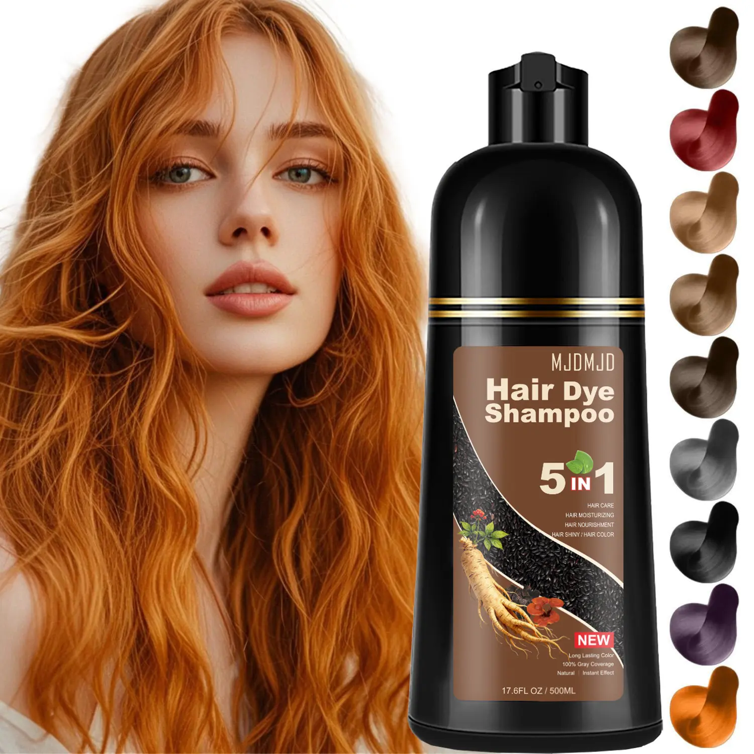 Orange Hair Dye Shampoo, 5-in-1 Herbal Formula for Men & Women, Covers Gray Hair in 10-15 Minutes, Natural Color Depositing Conditioner & Shampoo, Long-Lasting Semi-Permanent Hair Color, Champú Para Canas / Shampoo Tinte Para El Cabello, Paraben-Free & Hy
